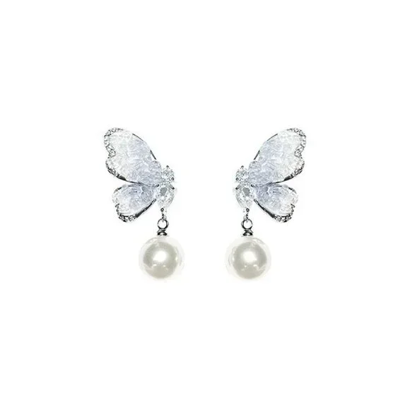 Butterfly pearl earrings for non-pierced ears, clip earrings - Picture 6 of 7